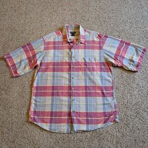 J Peterman Company Shirt Mens XL Multicolor Plaid Short Sleeve Cotton Casual